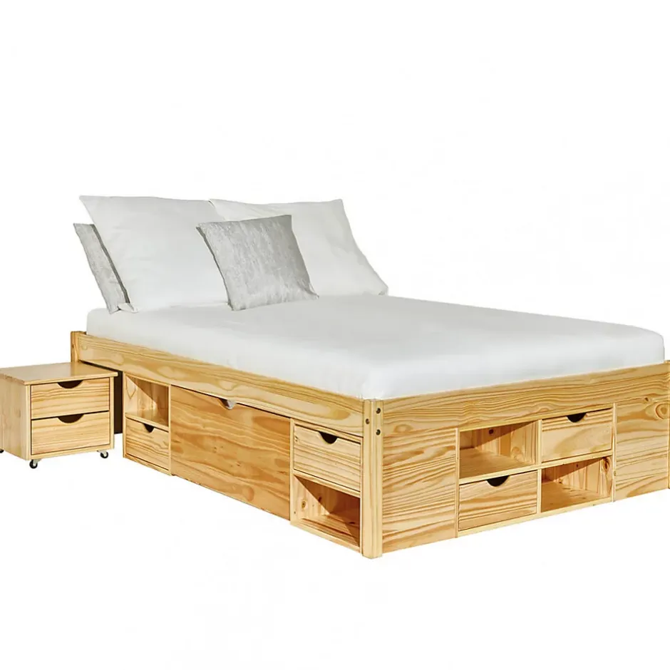 Altobuy CALI - Lit 140x200cm multi-rangement Bois Massif Best