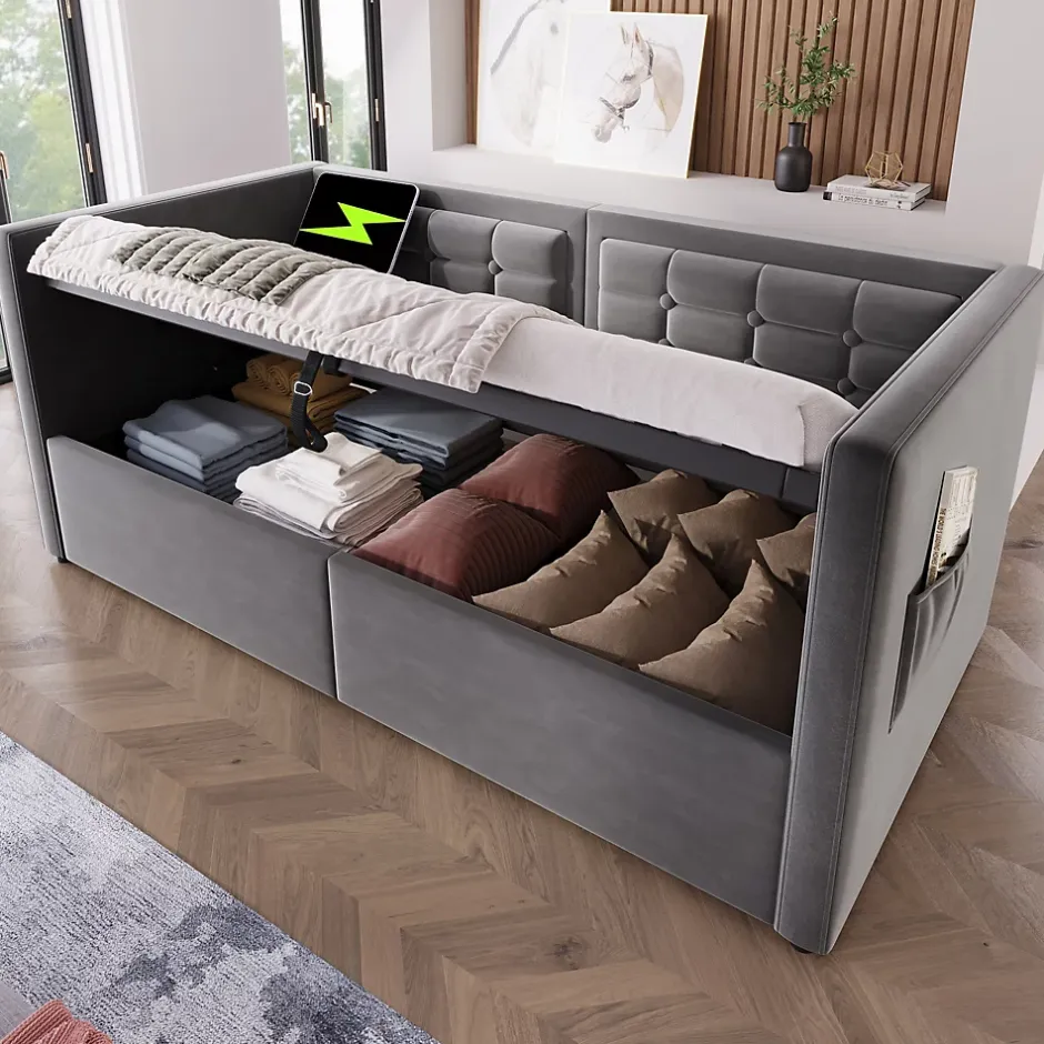 Redom Canapé 3 places convertible en tissu avec mécanisme clic-clac, accoudoirs et style contemporain pour salon Best