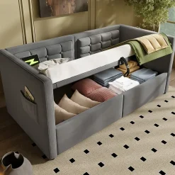 Redom Canapé 3 places convertible en tissu avec mécanisme clic-clac, accoudoirs et style contemporain pour salon Best