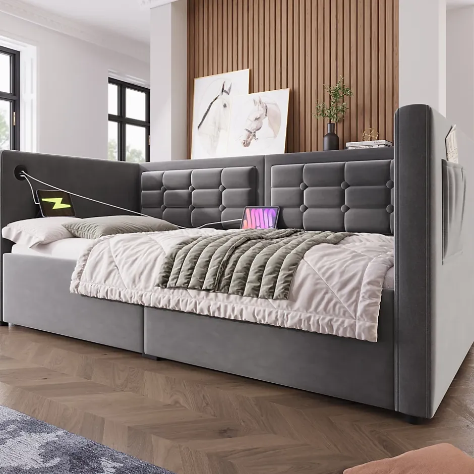 Redom Canapé 3 places convertible en tissu avec mécanisme clic-clac, accoudoirs et style contemporain pour salon Best