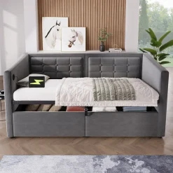 Redom Canapé 3 places convertible en tissu avec mécanisme clic-clac, accoudoirs et style contemporain pour salon Best