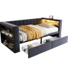 Redom Canapé 3 places convertible 200x90x85 cm avec couchage 140x190 cm, coffre de rangement, tissu gris design