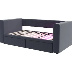 Redom Canapé 3 places convertible 200x90x85 cm avec couchage 140x190 cm, coffre de rangement, tissu gris design
