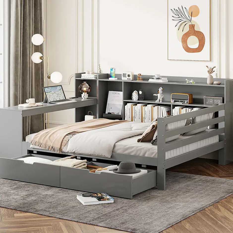 Redom Canapé 3 places convertible 200x90x85 cm avec coffre de rangement en tissu, dossier réglable et design contemporain Outlet