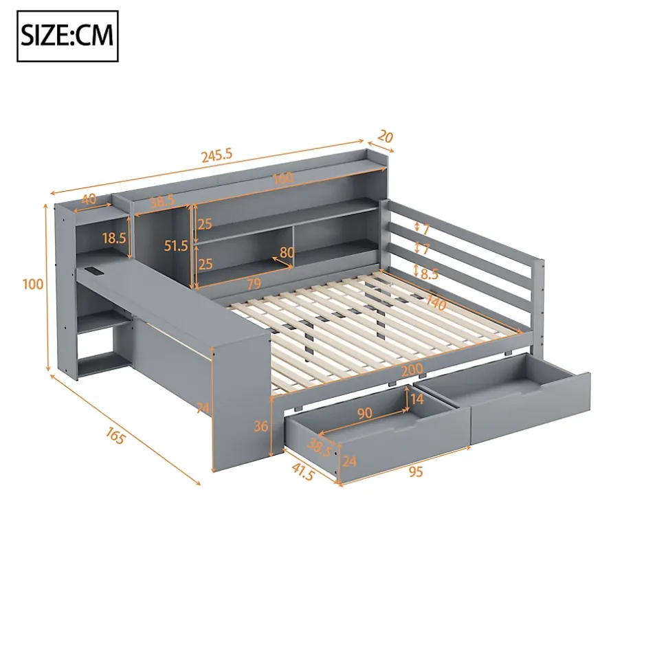 Redom Canapé 3 places convertible 200x90x85 cm avec coffre de rangement en tissu, dossier réglable et design contemporain Outlet