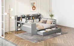 Redom Canapé 3 places convertible 200x90x85 cm avec coffre de rangement en tissu, dossier réglable et design contemporain Outlet