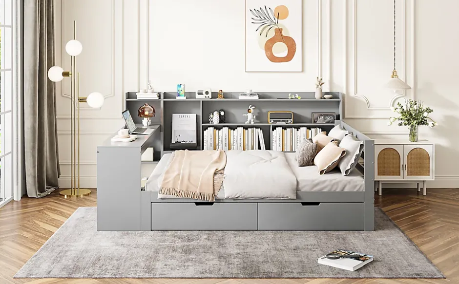 Redom Canapé 3 places convertible 200x90x85 cm avec coffre de rangement en tissu, dossier réglable et design contemporain Outlet