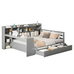 Redom Canapé 3 places convertible 200x90x85 cm avec coffre de rangement en tissu, dossier réglable et design contemporain Outlet