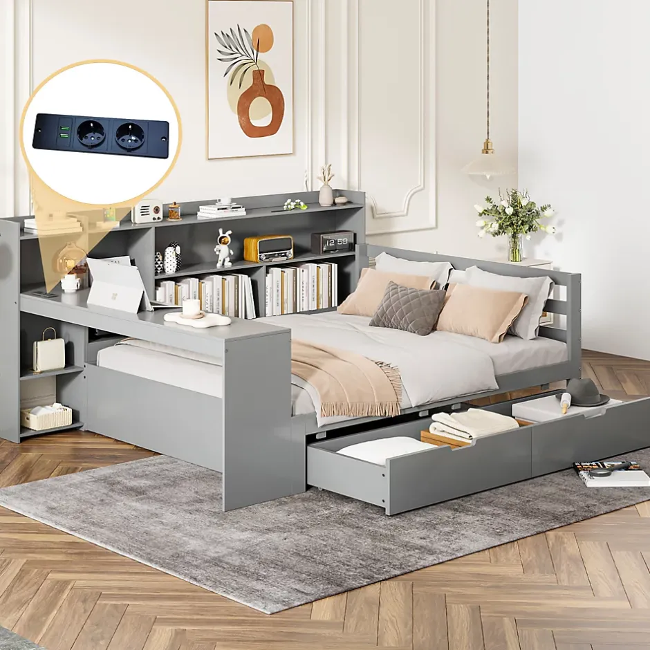 Redom Canapé 3 places convertible 200x90x85 cm avec coffre de rangement en tissu, dossier réglable et design contemporain Outlet