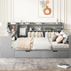 Redom Canapé 3 places convertible 200x90x85 cm avec coffre de rangement en tissu, dossier réglable et design contemporain Outlet