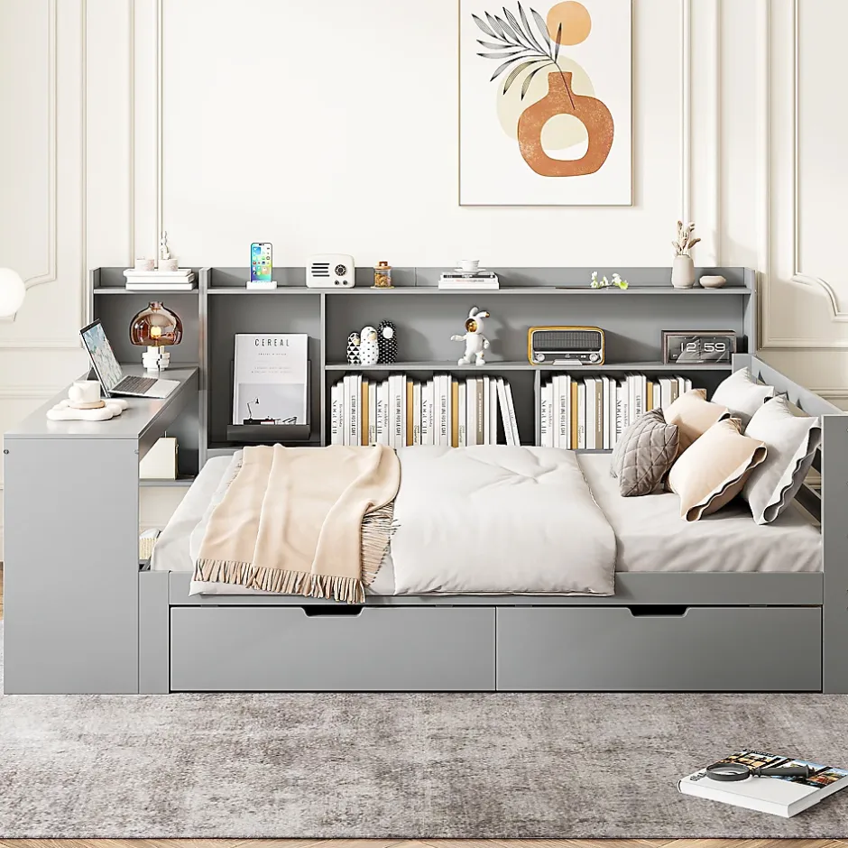 Redom Canapé 3 places convertible 200x90x85 cm avec coffre de rangement en tissu, dossier réglable et design contemporain Outlet