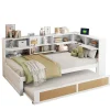 Redom Canapé lit bois 90x200 avec lit gigogne lit simple multifonction avec rangements et prise de charge couleur blanche