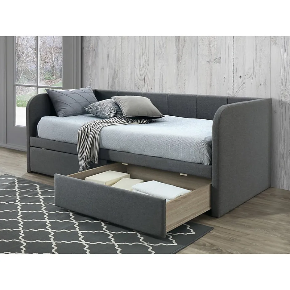 Meublorama Canapé lit ZITO 90x200 cm coloris gris avec deux tiroirs et sommier inclus