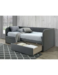 Meublorama Canapé lit ZITO 90x200 cm coloris gris avec deux tiroirs et sommier inclus