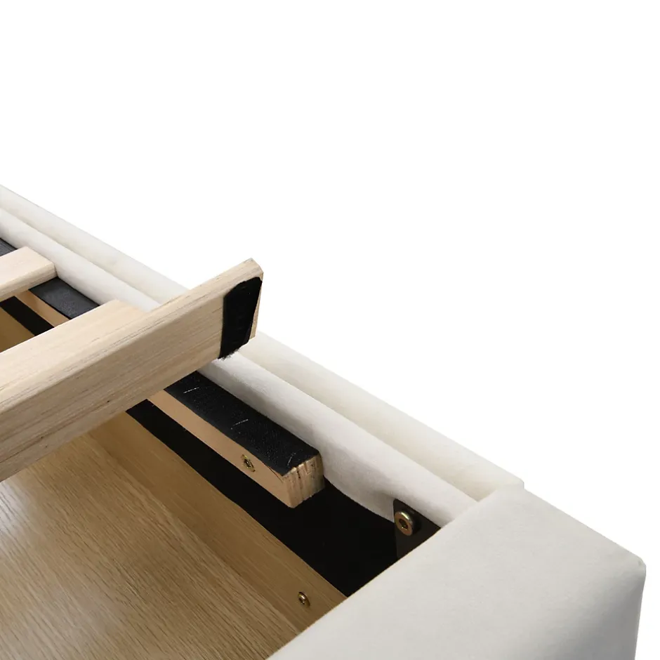 Redom Canapé 90x200 cm avec 2 grands tiroirs revetement velours beige design mid century et structure MDF Online