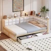 Redom Canape lit bois 140 par 200 cm lit multifonction dossier doux tiroir rangement lit simple junior pin massif couleur bois Online