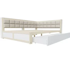 Redom Canape lit bois 140 par 200 cm lit multifonction dossier doux tiroir rangement lit simple junior pin massif couleur bois Online