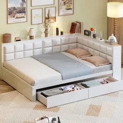 Redom Canape lit bois 140 x 200 cm lit multifonction dossier doux grand tiroir rangement lit simple junior pin massif blanc Online