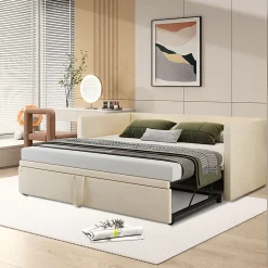 Fortuna lai Canapé-lit 90/180 X 200 Cm, Lit De Jour Extensible Avec Sommier à Lattes, Canapé 2 Places, Beige Discount