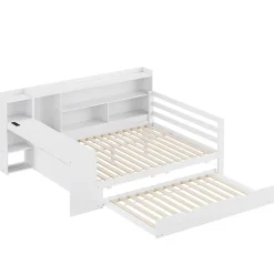 Blackcolors Canapé-lit bois 140x200cm blanc bureau/casiers/prises lit escamotable multifonction