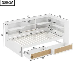 Blackcolors Canapé-lit bois 90x200cm, tiroir, rangement, prise, blanc