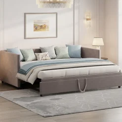 ProximaX Canapé-lit convertible 90/180x200 cm en velours gris, design moderne, sommier à lattes inclus