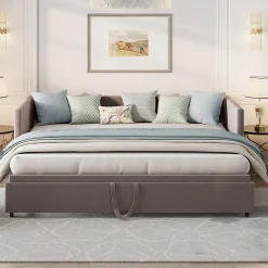 ProximaX Canapé-lit convertible 90/180x200 cm en velours gris, design moderne, sommier à lattes inclus