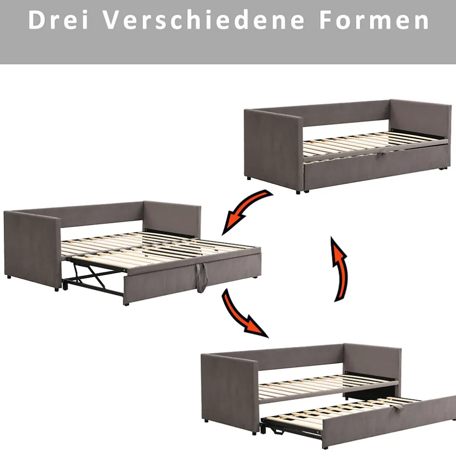 ProximaX Canapé-lit convertible 90/180x200 cm en velours gris, design moderne, sommier à lattes inclus