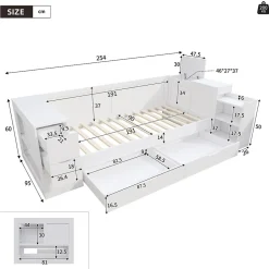 ModernLuxe Canapé-lit enfant 90x190 cm - Avec tiroirs, étagères et espace de rangement - MDF - Blanc (sans matelas)