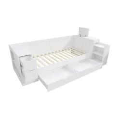 ModernLuxe Canapé-lit enfant 90x190 cm - Avec tiroirs, étagères et espace de rangement - MDF - Blanc (sans matelas)