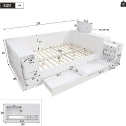 ModernLuxe Canapé-lit enfant 140x190 cm - Avec tiroirs, étagères et espace de rangement - MDF - Blanc (sans matelas) Clearance