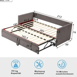 Fortuna lai Canapé-lit extensible 90/180 x 200 cm avec sommier à lattes,canapé lit 2 places,velours, gris Hot