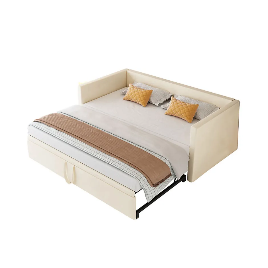 Simple Life Canapé-lit Extensible 90/180 X 200 Cm Avec Sommier à Lattes,canapé Lit 2 Places,velours, Beige