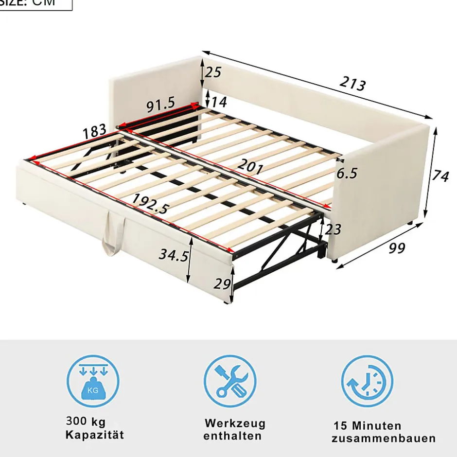 Simple Life Canapé-lit Extensible 90/180 X 200 Cm Avec Sommier à Lattes,canapé Lit 2 Places,velours, Beige