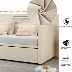 Simple Life Canapé-lit Extensible 90/180 X 200 Cm Avec Sommier à Lattes,canapé Lit 2 Places,velours, Beige