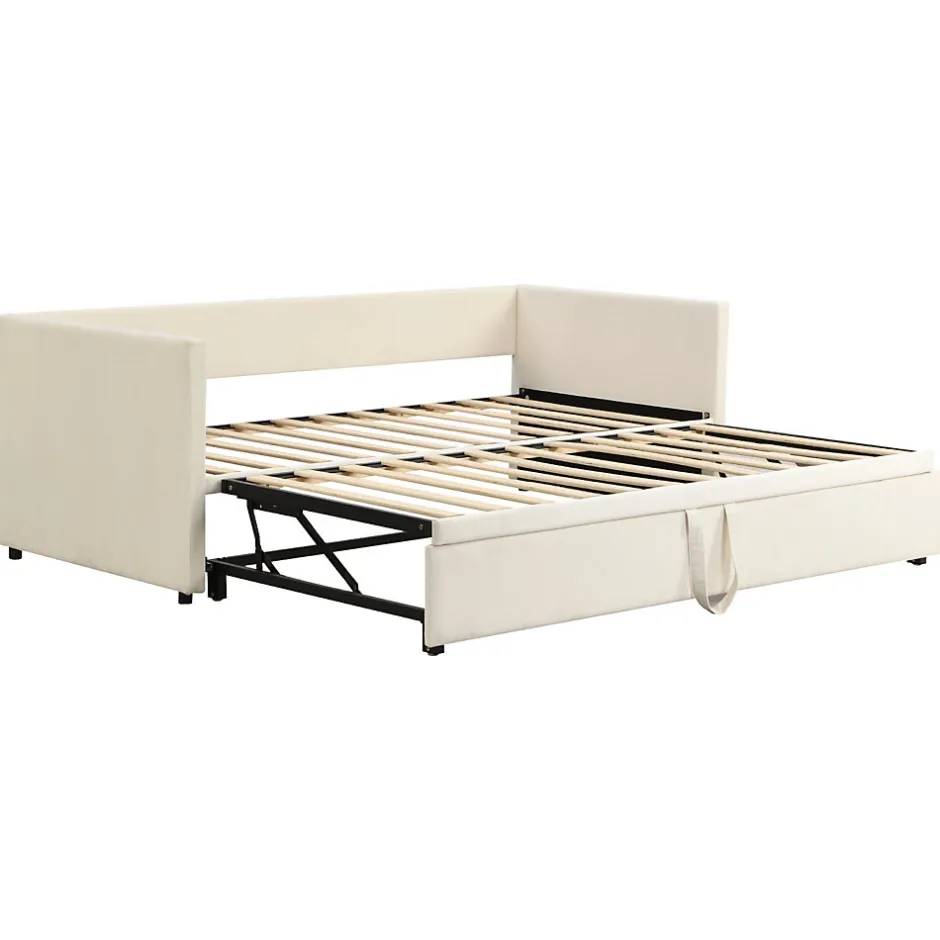 Simple Life Canapé-lit Extensible 90/180 X 200 Cm Avec Sommier à Lattes,canapé Lit 2 Places,velours, Beige