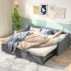 Fortuna lai Canapé-lit, extensible, 140x 200 cm, avec sommier à lattes, tissu en velours, canapé-lit, sans matelas, gris foncé Outlet