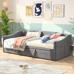 Fortuna lai Canapé-lit, extensible, 140x 200 cm, avec sommier à lattes, tissu en velours, canapé-lit, sans matelas, gris foncé Outlet