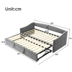 Fortuna lai Canapé-lit, extensible, 140x 200 cm, avec sommier à lattes, tissu en velours, canapé-lit, sans matelas, gris foncé Outlet