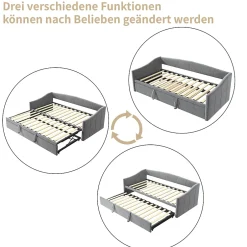 Fortuna lai Canapé-lit, extensible, 140x 200 cm, avec sommier à lattes, tissu en velours, canapé-lit, sans matelas, gris foncé Outlet
