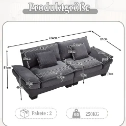 ProximaX Canapé-lit pliant 2 places Gris foncé, design moderne, matelas intégré, idéal pour salon et bureau Online