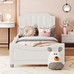 Redom Canapé-lit rembourré 90 sur 200 cm lit modulable flanelle avec dossier et accoudoirs pour adultes ou invités beige