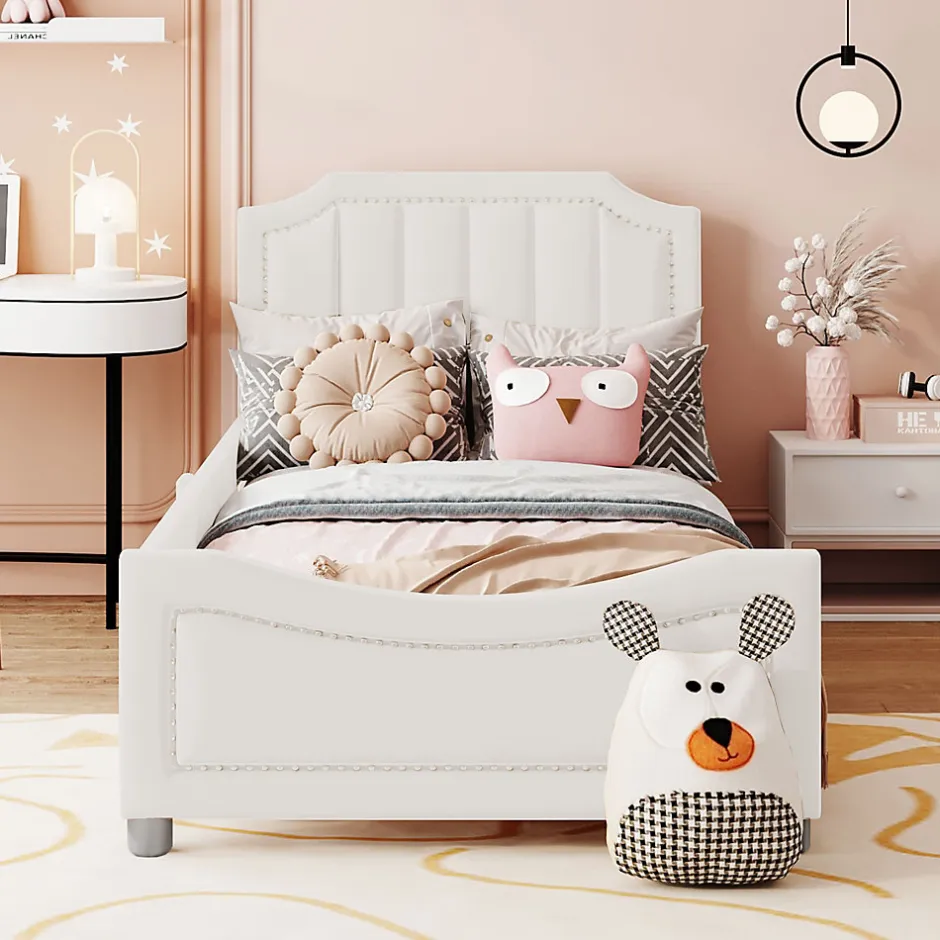 Redom Canapé-lit rembourré 90 sur 200 cm lit modulable flanelle avec dossier et accoudoirs pour adultes ou invités beige
