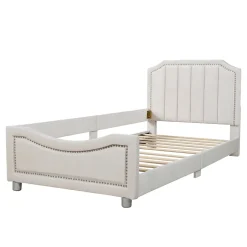 Redom Canapé-lit rembourré 90 sur 200 cm lit modulable flanelle avec dossier et accoudoirs pour adultes ou invités beige