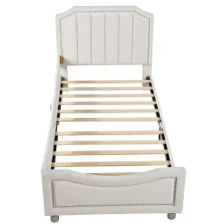 Redom Canapé-lit rembourré 90 sur 200 cm lit modulable flanelle avec dossier et accoudoirs pour adultes ou invités beige