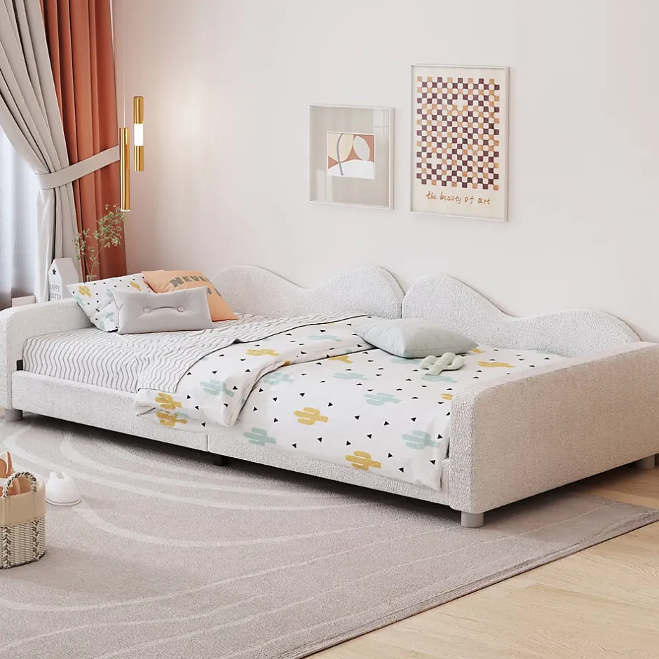 Redom Canapé-lit rembourré 90 sur 200 cm lit multifonction avec dossier et accoudoirs tissu Teddy blanc pour adultes ou invités