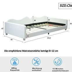 Redom Canapé-lit rembourré 90 sur 200 cm lit multifonction avec dossier et accoudoirs tissu Teddy blanc pour adultes ou invités