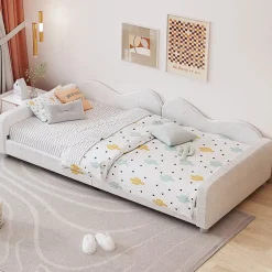 Redom Canapé-lit rembourré 90 sur 200 cm lit multifonction avec dossier et accoudoirs tissu Teddy blanc pour adultes ou invités