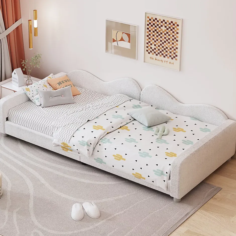 Redom Canapé-lit rembourré 90 sur 200 cm lit multifonction avec dossier et accoudoirs tissu Teddy blanc pour adultes ou invités