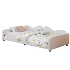 Redom Canapé-lit rembourré 90 sur 200 cm lit multifonction avec dossier et accoudoirs tissu Teddy blanc pour adultes ou invités